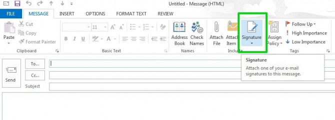 how to outlook signature